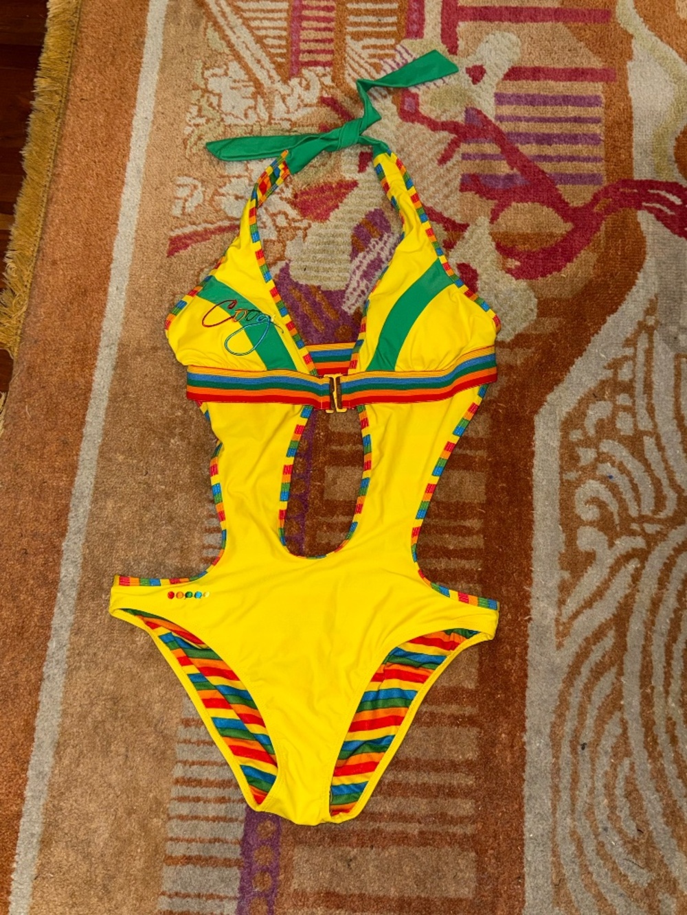 Coogi Large L Y2K colorful swimsuit vintage monokini cutout swim - Picture 1 of 5